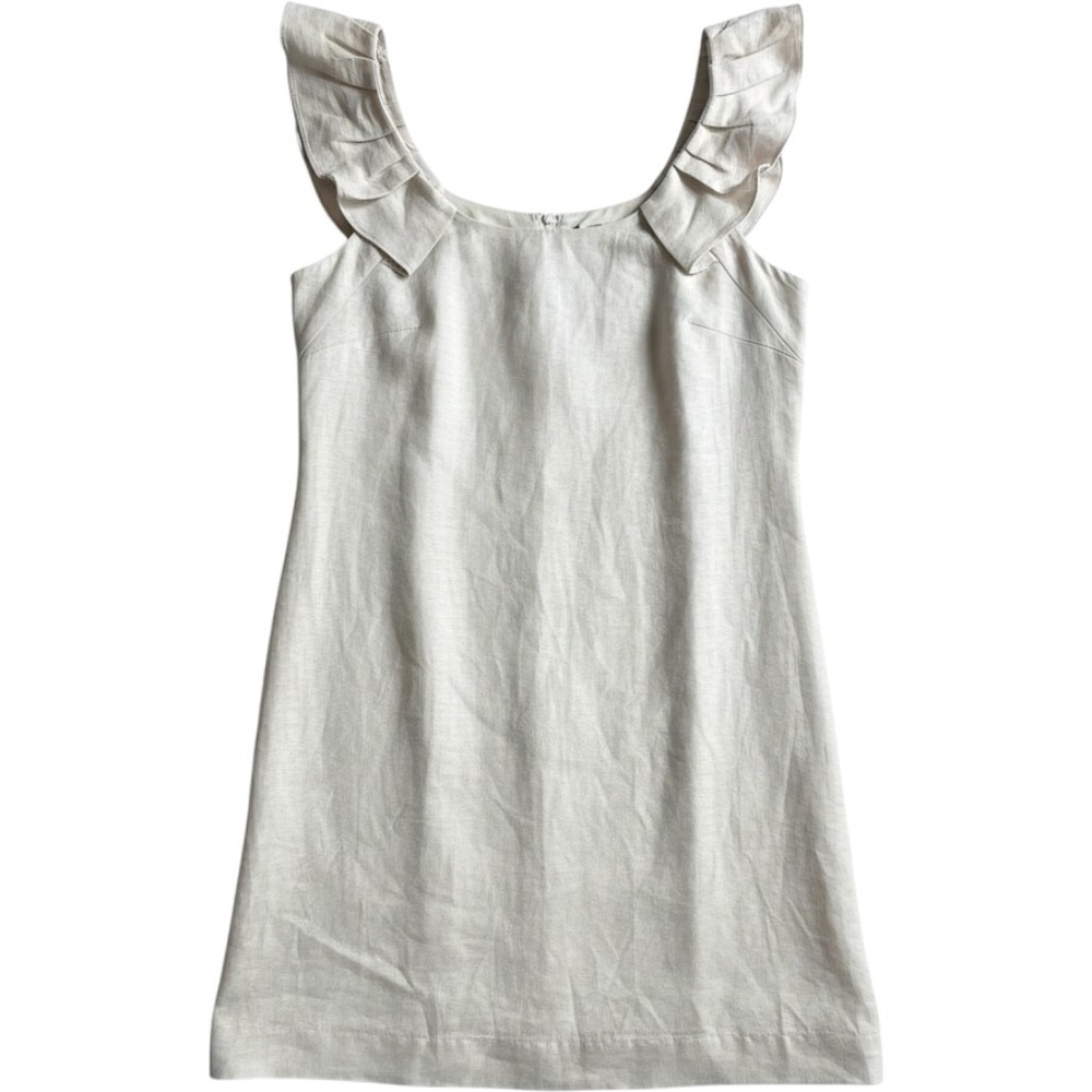 J.Crew Linen Silk‎ Ruffle Strap Shift Dress Cream Beige Sleeveless Mini Size 2